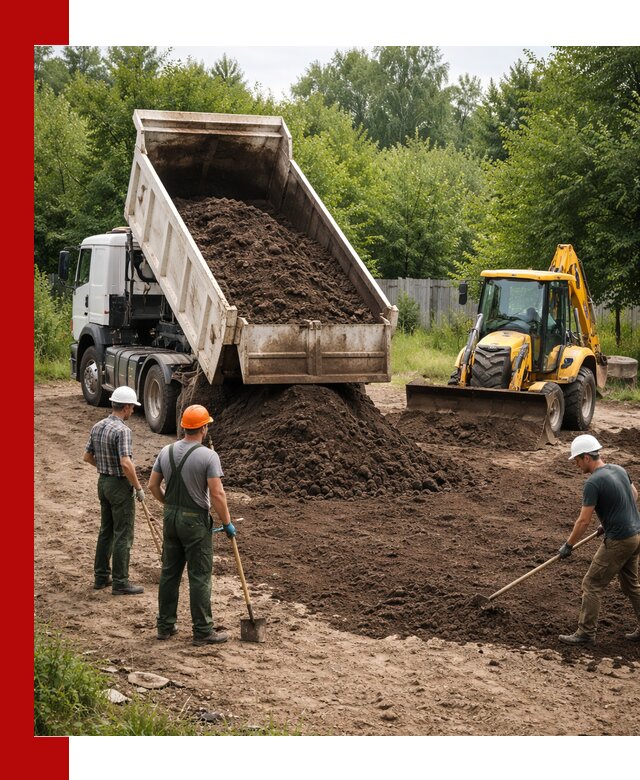 Доставка и укладка грунта для выравнивания участка в Истре