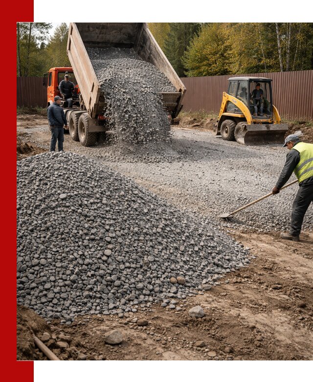 Отсыпка участка щебнем с доставкой и уплотнением в Истре