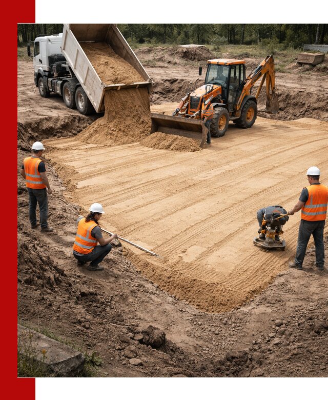 Устройство песчаной подушки для фундаментов и дорог в Истре